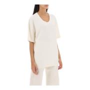 Lemaire Oversized T-shirt i bomull med mikroräfflad rund hals White, D...