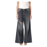 Diesel Svart Denim Wide-Leg Jeans Aw24 Gray, Dam