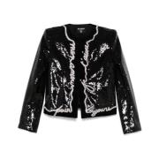 Balmain Svart Paljettkavaj med Axelvaddar Black, Dam