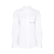 Brunello Cucinelli Vit Poplin Skjorta med Monili Kedja White, Dam