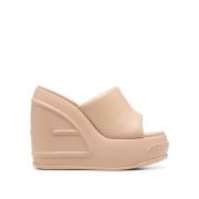 Fendi Läder Plattform-Kilklack Sandaler Beige, Dam