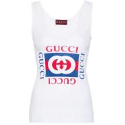 Gucci Ribbad bomullslinne med Gucci-tryck White, Dam