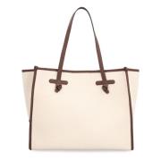 Gianni Chiarini Herringbone Tyg Tote med Läderdetaljer Beige, Dam