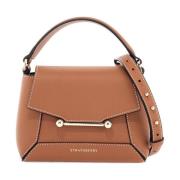 Strathberry Brun lädermosaik crossbody-väska med guldknapp Brown, Dam