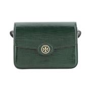 Tory Burch Läder axelväska med främre lock Green, Dam