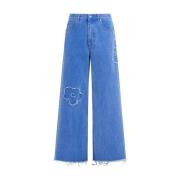 Marni Blommig Applikation Wide Leg Jeans Blue, Herr