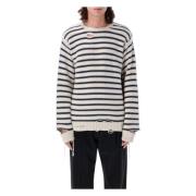 MM6 Maison Margiela Distressed Striped Sweater Stickat Navy Beige, Her...