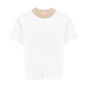 Peserico Kontrast Crew Neck Bomull T-shirt Beige, Dam