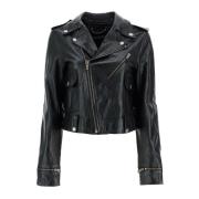 Golden Goose Stilig Sheepskin Bikerjacka med Dragkedja Black, Dam