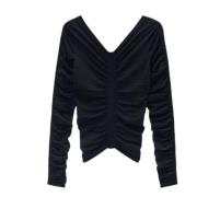 Alexander Wang V-ringad Rynkad Pullover Svart Black, Dam