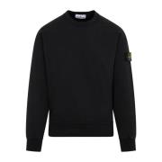 Stone Island Svart Bomullssweatshirt med Logopatch Black, Herr