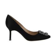 Manolo Blahnik Satin Kristallspänne Stiletto Pumps Black, Dam