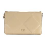 Calvin Klein Beige Axelväska med Clip Stängning Beige, Dam