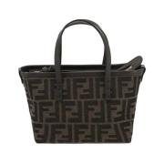 Fendi Ikonisk Jacquard Mini Handväska med Avtagbar Rem Brown, Dam