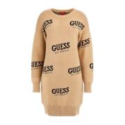 Guess Logo Stickad Klänning - Beige Beige, Dam