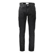 Calvin Klein Svarta Denim Jeans med Applikation Logo Black, Herr