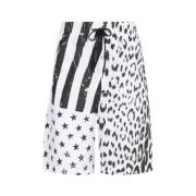 Roberto Cavalli Leopard Flag-Print Track Shorts Black, Herr