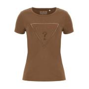 Guess Bomull Logo T-shirt - Rak passform Brown, Dam