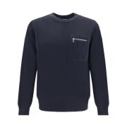 Fendi Räfflad Crew Neck Ulltröja med Dragkedjeficka Blue, Herr