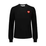 Comme des Garçons Röd Pixelerad Hjärt V-Hals Tröja Black, Dam