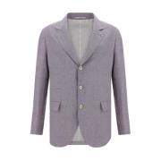 Brunello Cucinelli Rutig Mönstrad Ull Blazer Jacka Purple, Herr