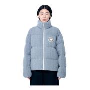 Moncler Ull Cable-Knit Jacka med Logotyp Patch Gray, Dam