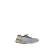 Brunello Cucinelli Mesh Lace-Up Sneakers med Kontrasterande Häl Gray, ...