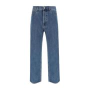 Valentino Läder Patch Straight-Leg Bomulls Jeans Blue, Herr