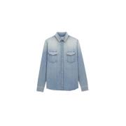 Saint Laurent Denim Oversize Tryckknapp Skjorta Blue, Herr