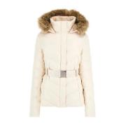 Guess Faux Fur Hooded Puffer Jacket Beige, Dam