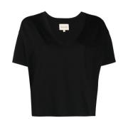 Loulou Studio Svart V-ringad T-shirt Black, Dam