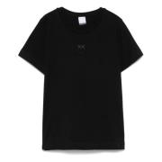 Pinko Svart Love Birds Broderad T-shirt Black, Dam