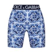 Dolce & Gabbana Korta leggings med Majolica-tryck Blue, Dam