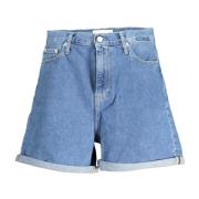 Calvin Klein Blå Mom Jeans Shorts med Logo Blue, Dam