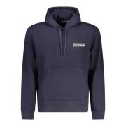 Napapijri Blå hoodie med tryck och ficka Blue, Herr