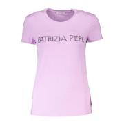 Patrizia Pepe Kortärmad T-shirt med Rhinestone Logo Purple, Dam