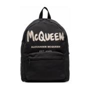 Alexander McQueen Graffiti Bucket Ryggsäck Svart Vit Black, Herr