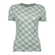 Burberry Grön rutig stretchig bomullst-shirt Green, Dam