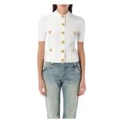 Balmain Stickad Kofta med Rund Hals White, Dam