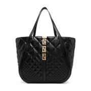 Versace Vadderad Svart Läder Shopper Väska Black, Dam