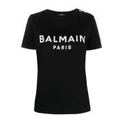 Balmain Svart & Vit Bomull Logo T-shirt Black, Dam