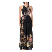 Zimmermann Elegant Blommig Halterneck Maxi Klänning Black, Dam