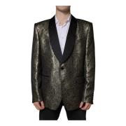 Dolce & Gabbana Guld Jacquard Blazer Två Knappar Stängning Yellow, Her...