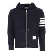 Thom Browne 4-Bar Zip Hoodie med Snörad Huva Blue, Herr