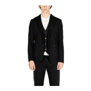 Gianni Lupo Svart Bomullsblandning Höst Blazer Black, Herr