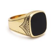 Nialaya Vintage Gold Sterling Silver Signet Ring with Matte Onyx Yello...