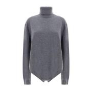 Maison Margiela Räfflad hög krage ulltröja Gray, Dam