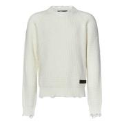 Dsquared2 Vit Tricot Ull Rundhals Tröja White, Herr