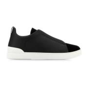 Z Zegna Svart Läder Slip Ons Triple Stitch Black, Herr