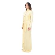 Elisabetta Franchi Gul Lång Elegant Klänning Vår Sommar Beige, Dam